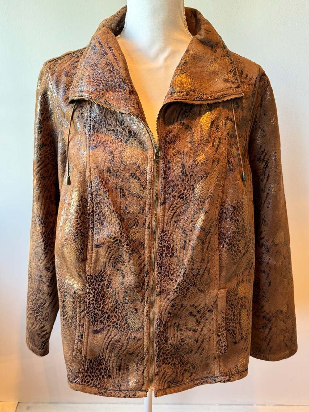 Unbranded Brown Snake Print Faux Leather Jacket